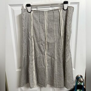 Vintage Emanuel Ungaro Striped Cream Black Pleated Cotton Linen Skirt 16 Midi